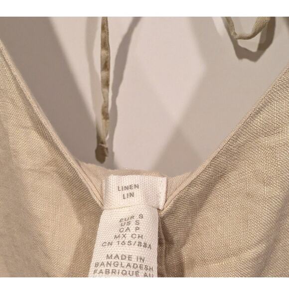 H&M 100% Linen Midi Dress Neutral Minimalist Small Tank Style Shirt Dress - Picture 2 of 4